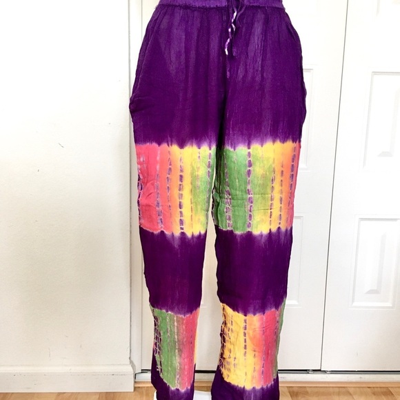 Purple rainbow tie dye pants NWOT - Picture 1 of 4